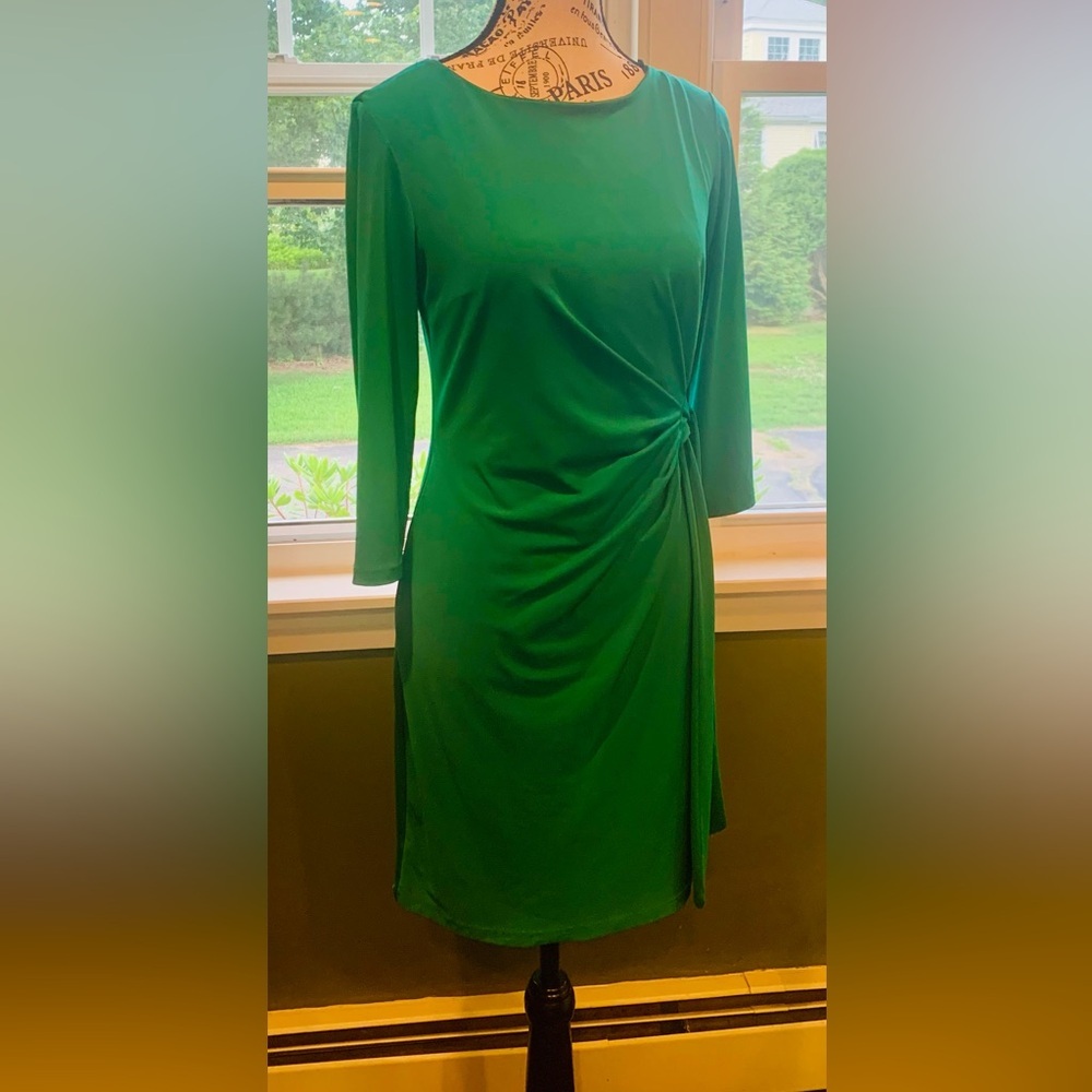 Chetta B Emerald Green Twist-Front Sheath Dress